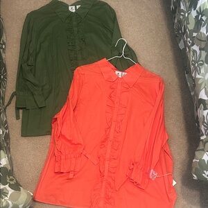 Caribbean Joe Button Down Shirts - Olive Green and Bright Orange